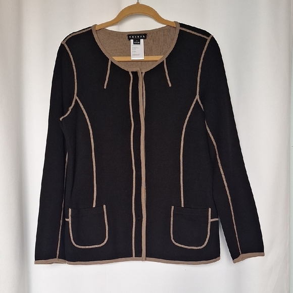 Tribal Black With Tan Detail Knit Sweater  Size M - Picture 1 of 8